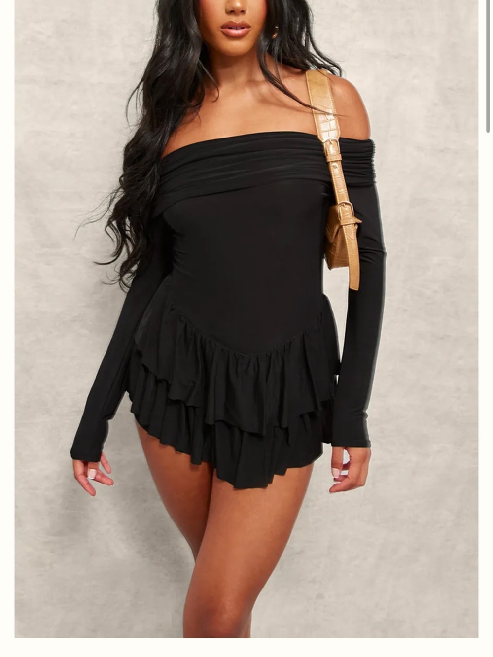 PrettyLittleThing Black One-Shoulder Ruffle Mini Dress
